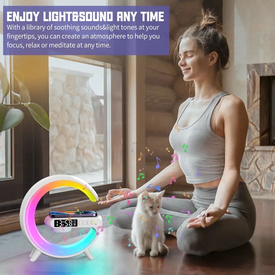G Lamp Smart Bluetooth Speaker & Wireless Charger with RGB LED, TF Card, AUX for iPhone 14/13, Samsung