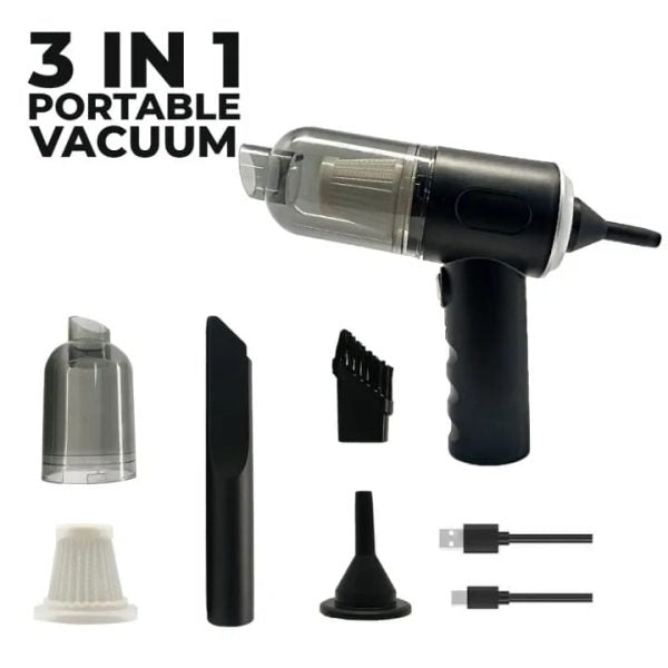 3-in-1 Mini Vacuum Cleaner – Portable Wireless Duster, Blower & Air Pump for Car, Home, Laptop, and More