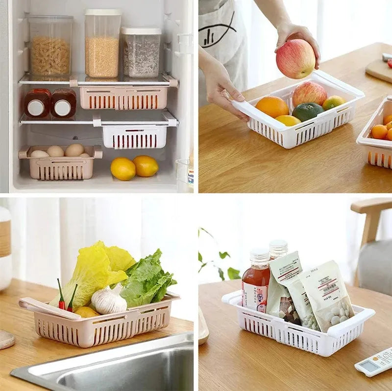 Adjustable Fridge Storage Basket – Expandable Plastic Refrigerator Organizer Tray