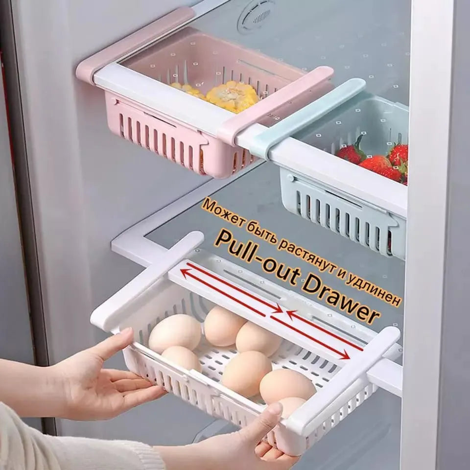 Adjustable Fridge Storage Basket – Expandable Plastic Refrigerator Organizer Tray