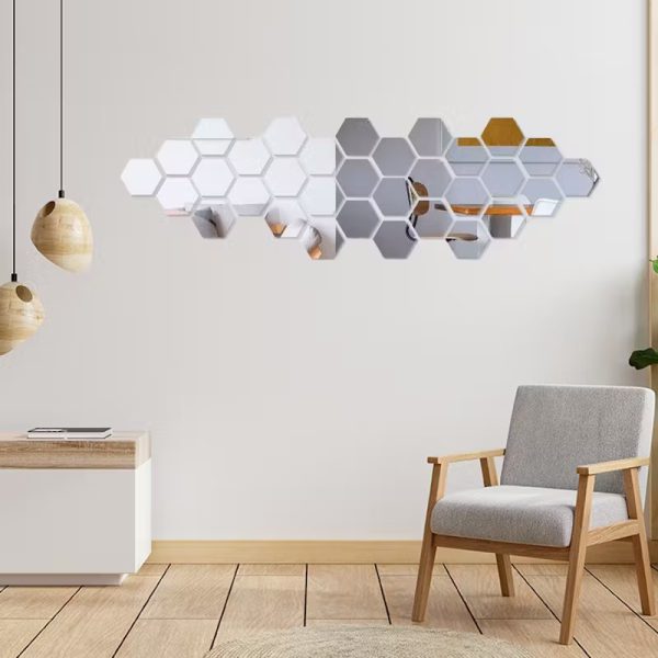 Pack of 12 Hexagon Shape Acrylic Mirror Wall Stickers