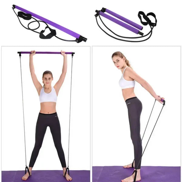Portable Pilates Bar with Resistance Bands – Home Gym Yoga & Fitness Exercise Stick