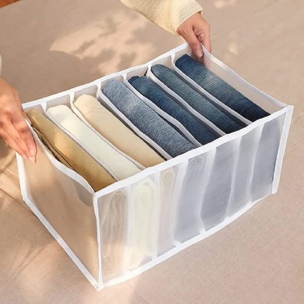 Transparent Jeans Organizer – Foldable Washable Clothes Storage Box for Wardrobe & Closet
