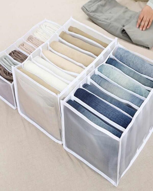 Transparent Jeans Organizer – Foldable Washable Clothes Storage Box for Wardrobe & Closet