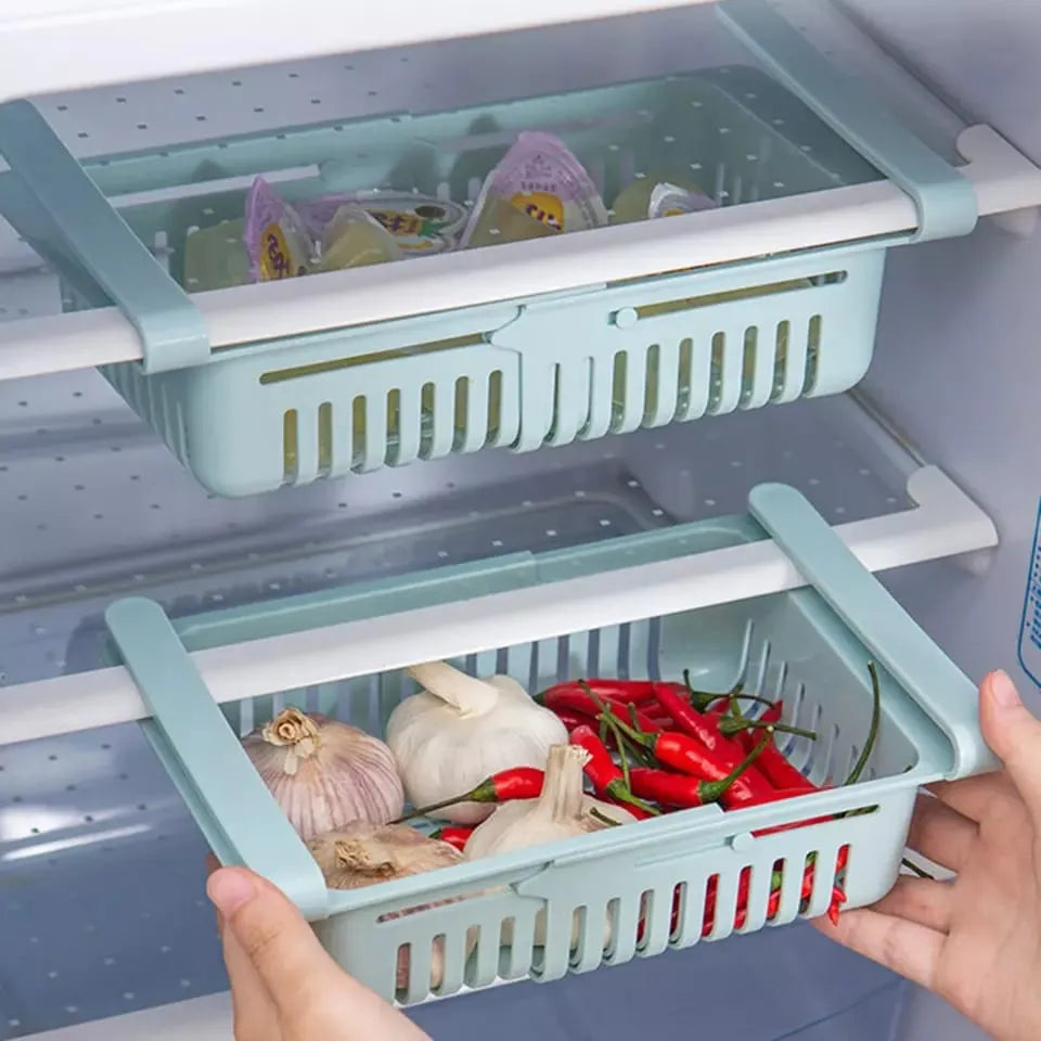 Adjustable Fridge Storage Basket – Expandable Plastic Refrigerator Organizer Tray