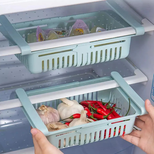 Adjustable Fridge Storage Basket – Expandable Plastic Refrigerator Organizer Tray