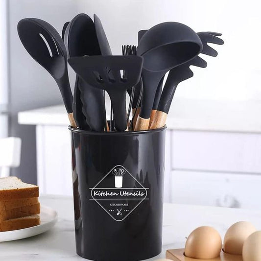 Heat Resistant Silicone Utensil Set – Wooden Handle Kitchen Tools