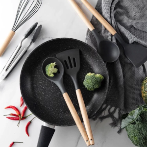 Heat Resistant Silicone Utensil Set – Wooden Handle Kitchen Tools