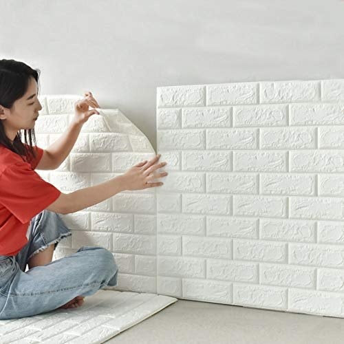 3D Wall Stickers (1 Piece- White) – Faux White Brick, Waterproof Self-Adhesive Wallpaper for Home Decor
