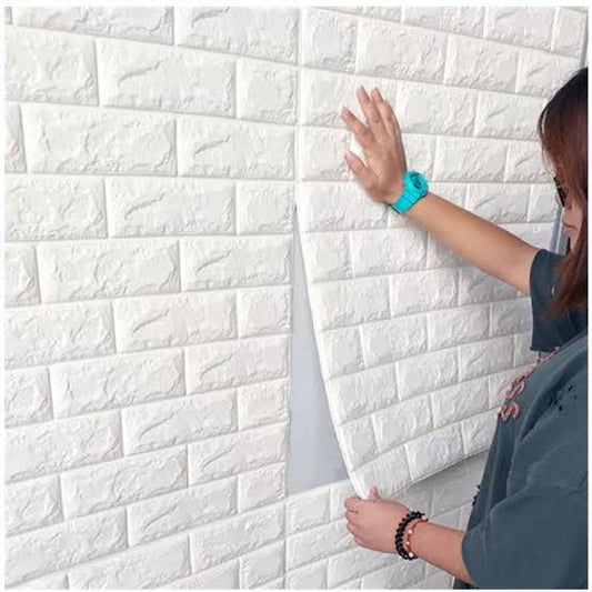 3D Wall Stickers (1 Piece- White) – Faux White Brick, Waterproof Self-Adhesive Wallpaper for Home Decor