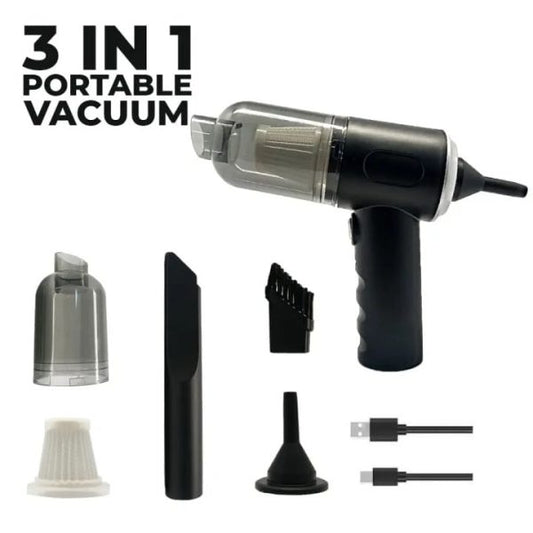3-in-1 Mini Vacuum Cleaner – Portable Wireless Duster, Blower & Air Pump for Car, Home, Laptop, and More