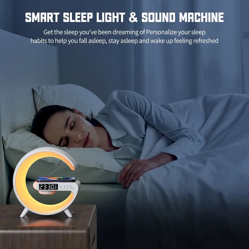 G Lamp Smart Bluetooth Speaker & Wireless Charger with RGB LED, TF Card, AUX for iPhone 14/13, Samsung