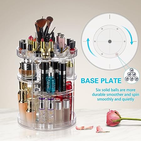 360° Rotating Crystal Makeup Organizer – Adjustable Cosmetic Display Stand for Vanity & Bathroom
