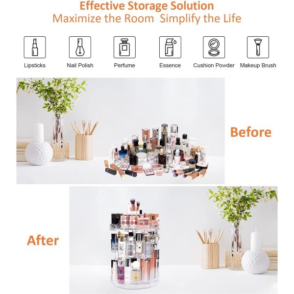 360° Rotating Crystal Makeup Organizer – Adjustable Cosmetic Display Stand for Vanity & Bathroom