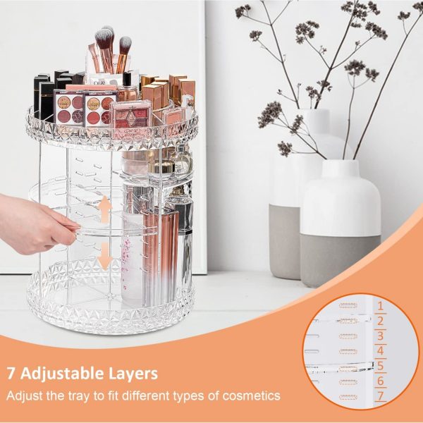 360° Rotating Crystal Makeup Organizer – Adjustable Cosmetic Display Stand for Vanity & Bathroom