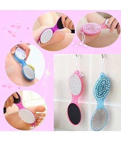 Multi Use Pedicure Paddle Brush – 4 Step Pedicure Cleanse, Scrub, File And Buff (random Color)