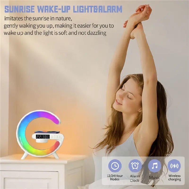 G Lamp Smart Bluetooth Speaker & Wireless Charger with RGB LED, TF Card, AUX for iPhone 14/13, Samsung