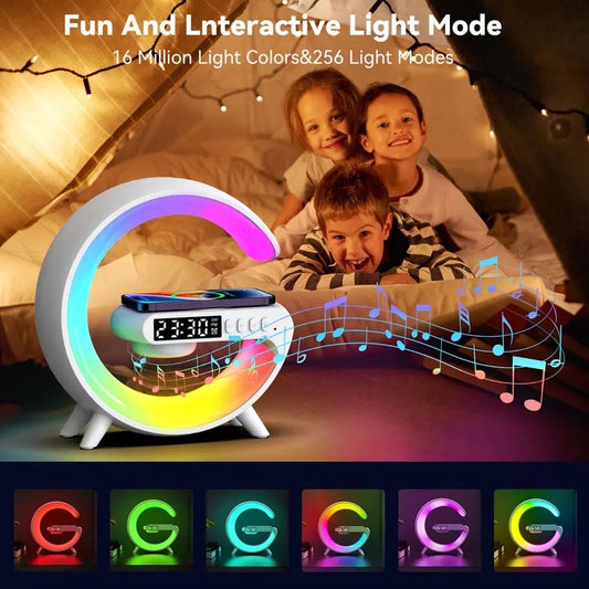 G Lamp Smart Bluetooth Speaker & Wireless Charger with RGB LED, TF Card, AUX for iPhone 14/13, Samsung