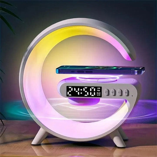 G Lamp Smart Bluetooth Speaker & Wireless Charger with RGB LED, TF Card, AUX for iPhone 14/13, Samsung