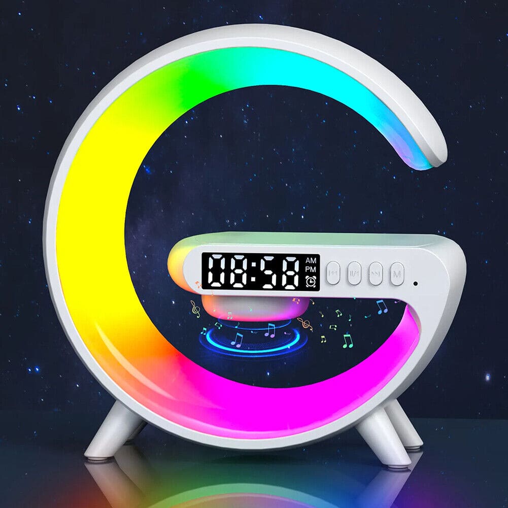 G Lamp Smart Bluetooth Speaker & Wireless Charger with RGB LED, TF Card, AUX for iPhone 14/13, Samsung