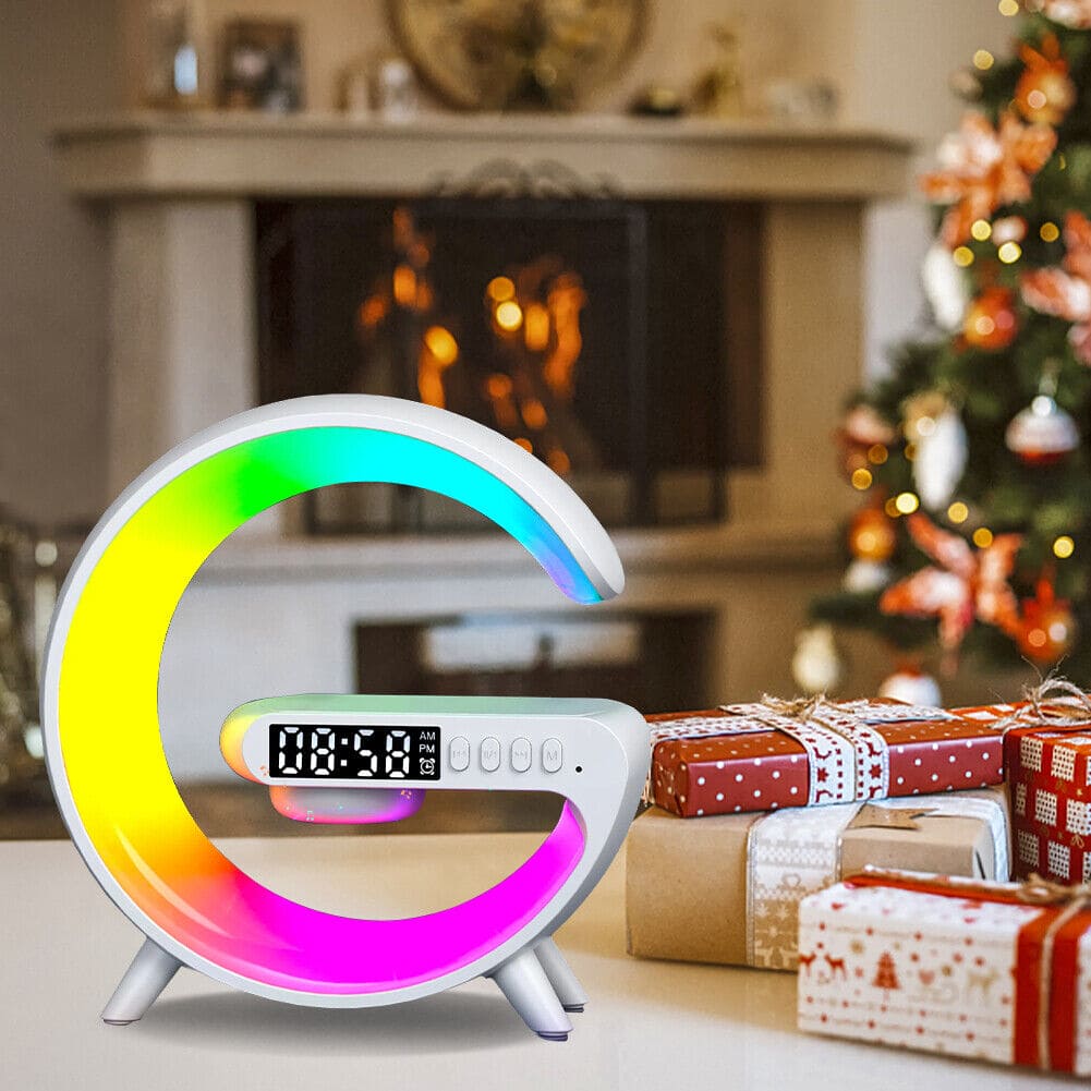 G Lamp Smart Bluetooth Speaker & Wireless Charger with RGB LED, TF Card, AUX for iPhone 14/13, Samsung