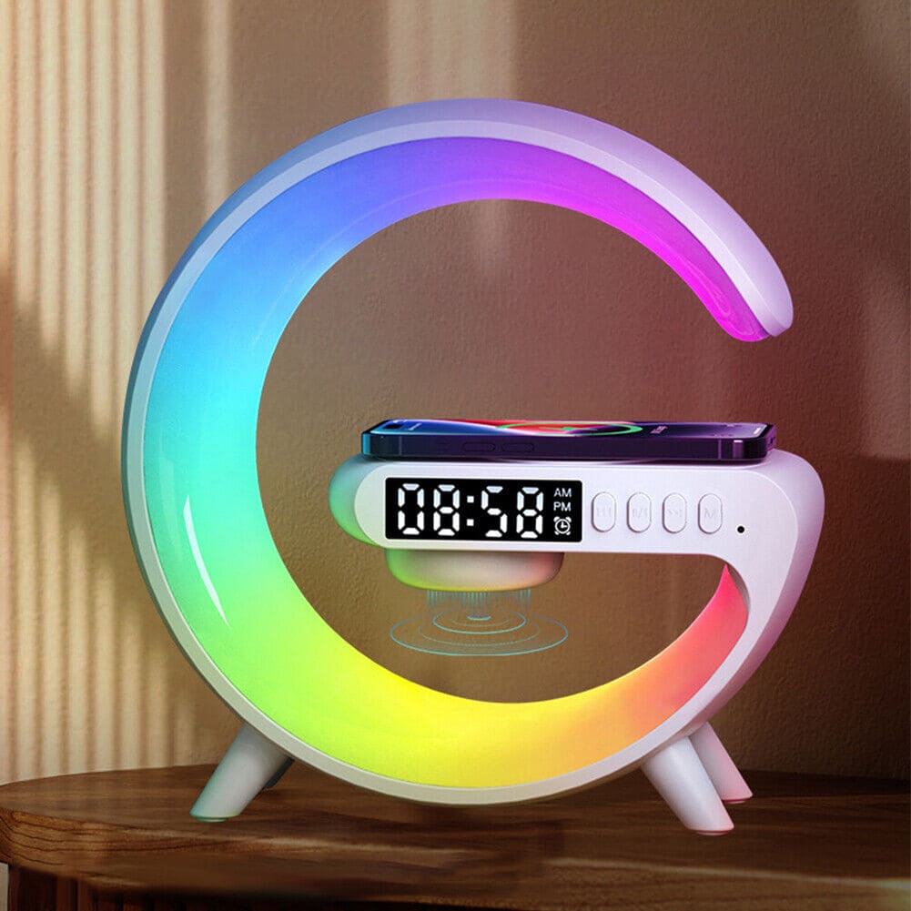 G Lamp Smart Bluetooth Speaker & Wireless Charger with RGB LED, TF Card, AUX for iPhone 14/13, Samsung