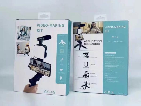 AY-49 Vlogger Video Kit – Vlog Microphone, LED Fill Light, Mini Tripod & Mobile Holder