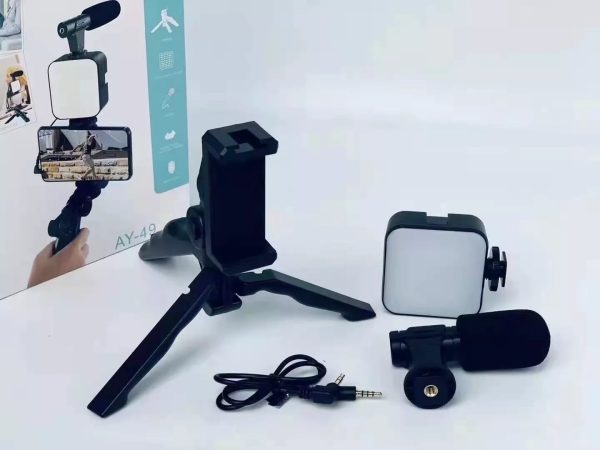 AY-49 Vlogger Video Kit – Vlog Microphone, LED Fill Light, Mini Tripod & Mobile Holder
