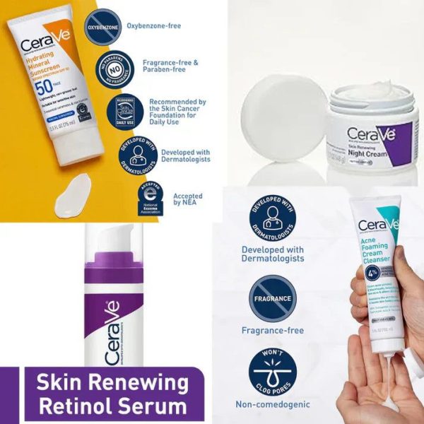 CeraVe 4-in-1 Skincare Kit – Night Cream, Sunscreen, Cleanser & Serum