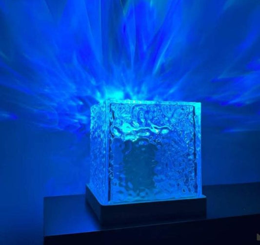 Dynamic Rotating Water Ripple Night Light – 3-Color Flame Crystal Lamp with Remote & USB Cable for Bedroom, Living Room, Study