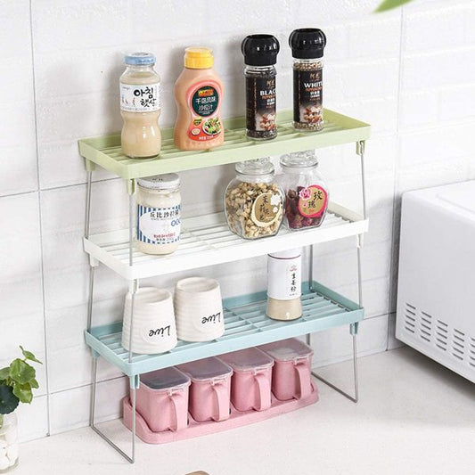 Folding Stack-Up Shelf for Spice Jars – Kitchen Cabinet Storage & Pantry Organizer