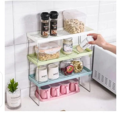 Folding Stack-Up Shelf for Spice Jars – Kitchen Cabinet Storage & Pantry Organizer