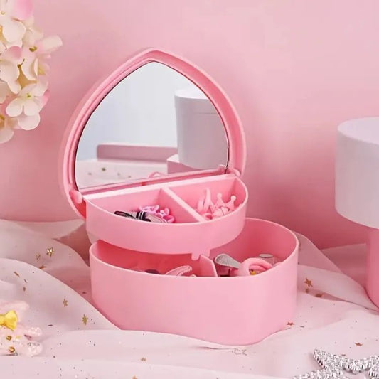 Heart Shape Cute Princess Jewellery Box for Baby Girls Makeup Box with Mirror for Girls