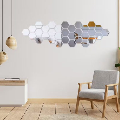 Pack of 12 Hexagon Shape Acrylic Mirror Wall Stickers