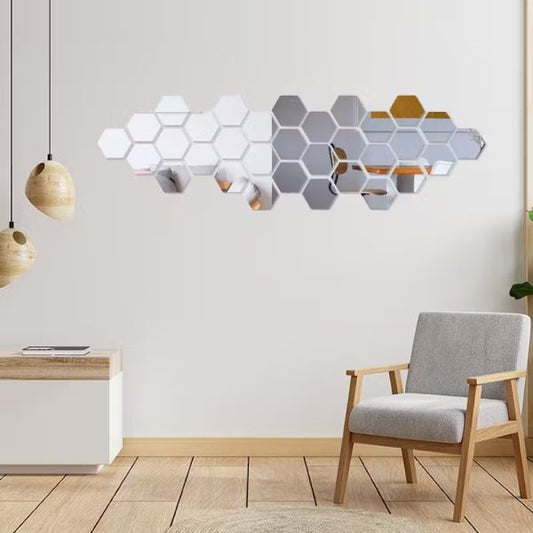 Pack of 12 Hexagon Shape Acrylic Mirror Wall Stickers