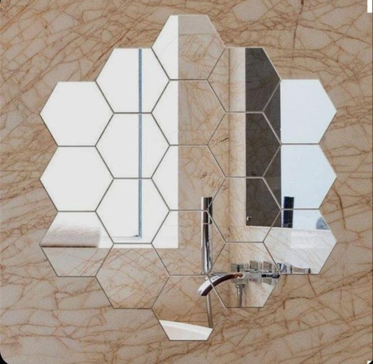 Pack of 12 Hexagon Shape Acrylic Mirror Wall Stickers
