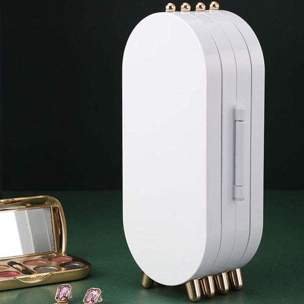 Jewelry Box Organizer with Mirror – Foldable Dustproof Storage Case for Earrings, Necklaces & Bracelets