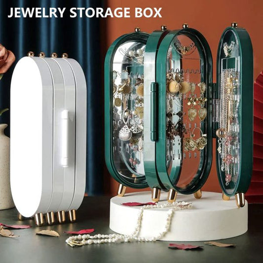 Jewelry Box Organizer with Mirror – Foldable Dustproof Storage Case for Earrings, Necklaces & Bracelets