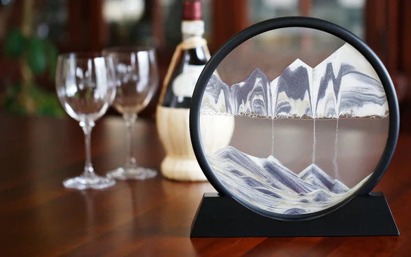 6-Inch Moving Sand Art – 3D Sandscape Painting, Hourglass Sand Timer with Metal Stand, Home Decoration Showpiece