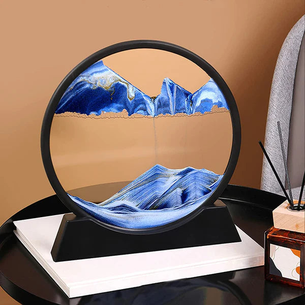 6-Inch Moving Sand Art – 3D Sandscape Painting, Hourglass Sand Timer with Metal Stand, Home Decoration Showpiece