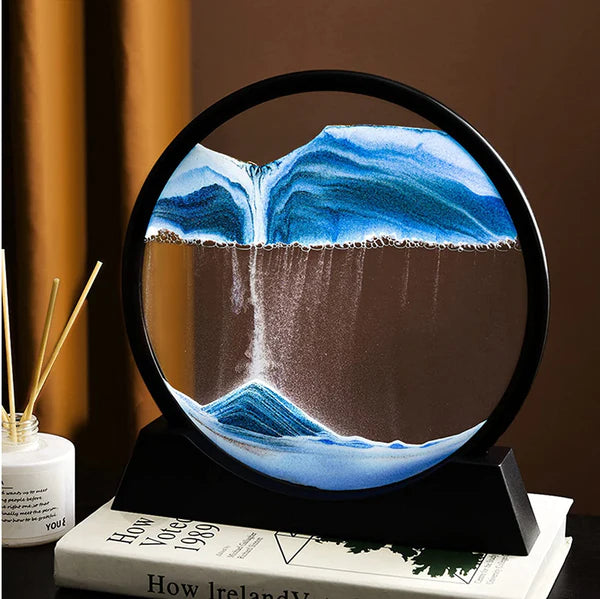 6-Inch Moving Sand Art – 3D Sandscape Painting, Hourglass Sand Timer with Metal Stand, Home Decoration Showpiece