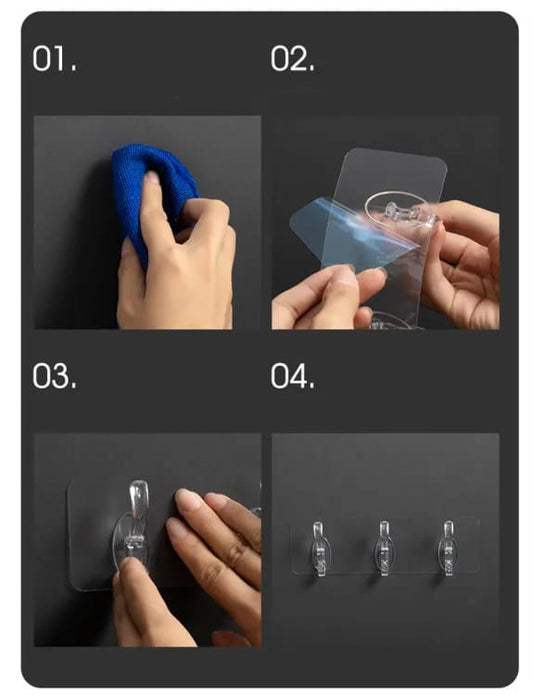 Pack of 3 Transparent 6-Row Wall Hooks – Self-Adhesive Key, Towel, and Clothes Hanger