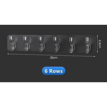 Pack of 3 Transparent 6-Row Wall Hooks – Self-Adhesive Key, Towel, and Clothes Hanger