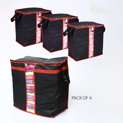 Pack of 4 Black Storage Blanket Bags – Folding Cloth Organizer for Wardrobe