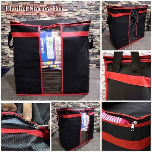 Pack of 4 Black Storage Blanket Bags – Folding Cloth Organizer for Wardrobe
