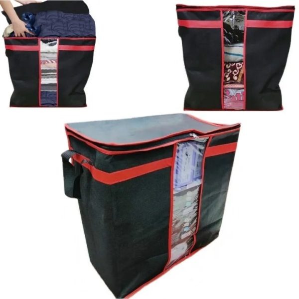 Pack of 4 Black Storage Blanket Bags – Folding Cloth Organizer for Wardrobe