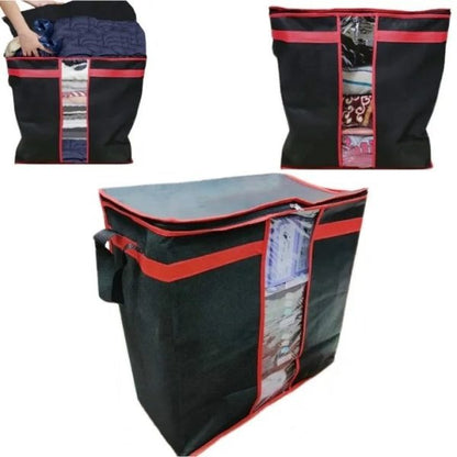 Pack of 4 Black Storage Blanket Bags – Folding Cloth Organizer for Wardrobe