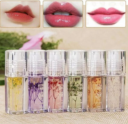Pack of 4 Flower-Infused Transparent Lip Oils – Hydrating Gloss (5ml Each)