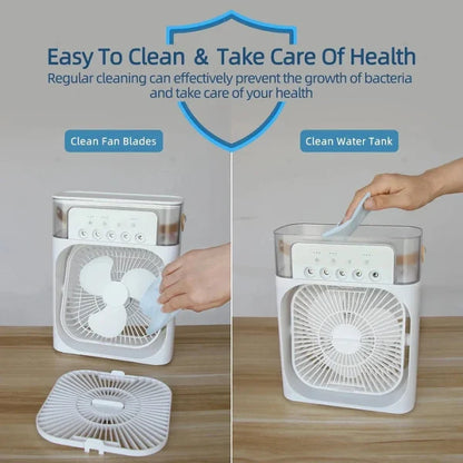Portable Air Conditioner Fan – USB Electric Fan with LED Night Light & Mist Humidifier