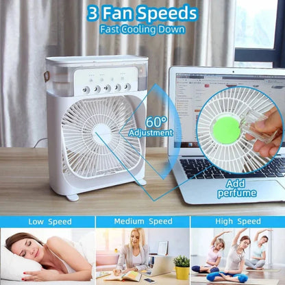 Portable Air Conditioner Fan – USB Electric Fan with LED Night Light & Mist Humidifier